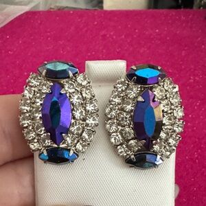 Vintage Elegant Silver and Purple Crystal clip on Earrings